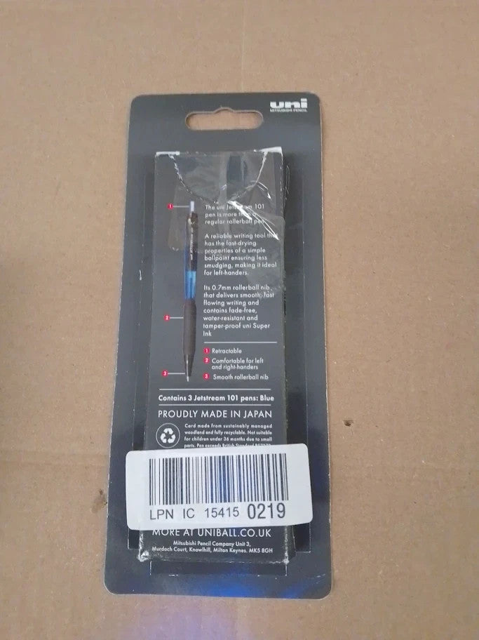 Uniball Jetstream 101 Retractable Blue Ballpoint Gel Pens. 0.7mm Tip New