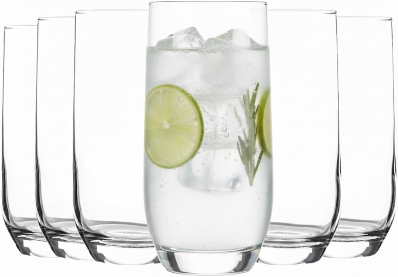 Acense 6pc Highball Glasses Tall Hi Ball Glass Water Gin Juice 315ml New