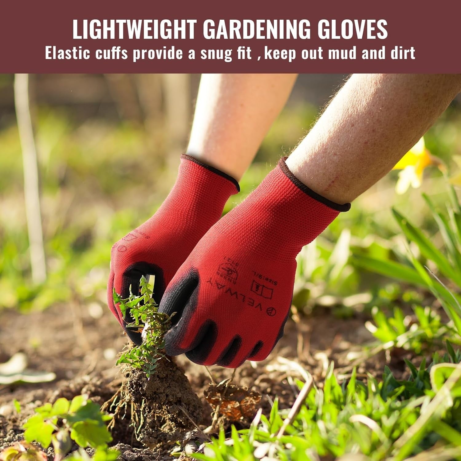 Velway Safety Work Gloves PU Coated Non Slip Gardening L Red Durable Design New
