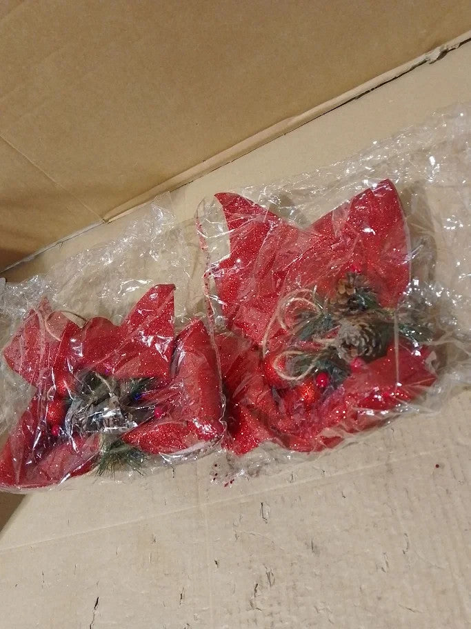 Whaline 2x Christmas Tree Decoration Glitter Bow 25x30cm Premium Red New