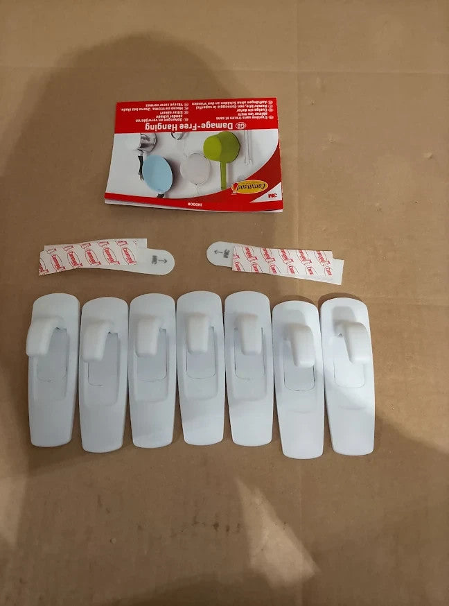 Command Large Utility Hooks 7 Pieces Adhesive Strips White 2.2kg Durable Design