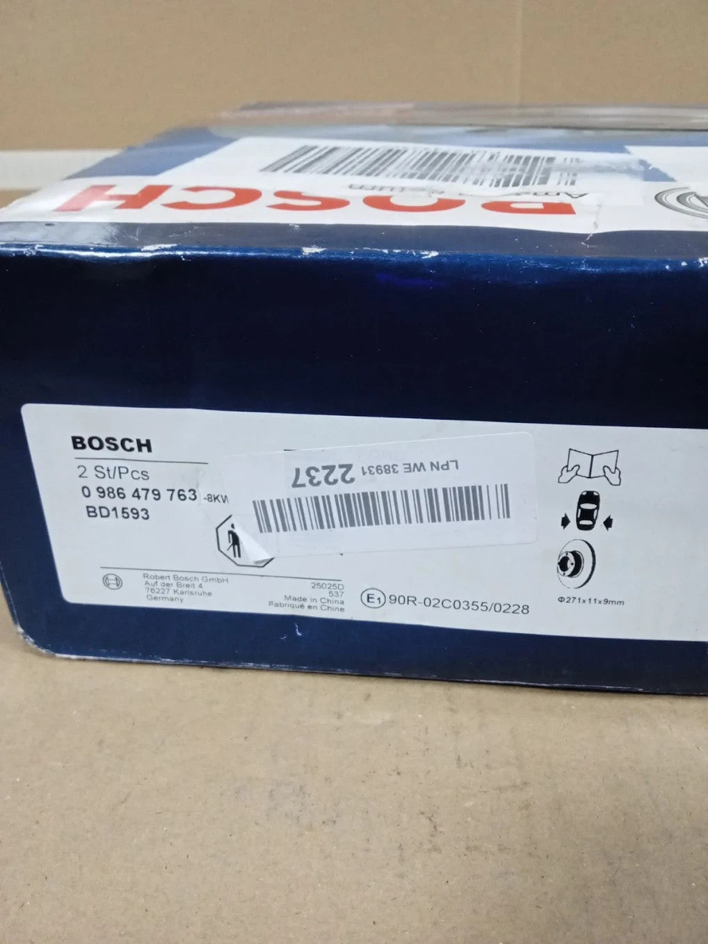 Bosch BD1593 Brake Discs ECE R90 Certified Pieces Korrosionsbestandig Metal