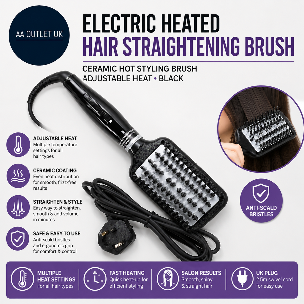 Electric Heated Hair Straightening Brush Ceramic Hot Styling Adjustable Heat