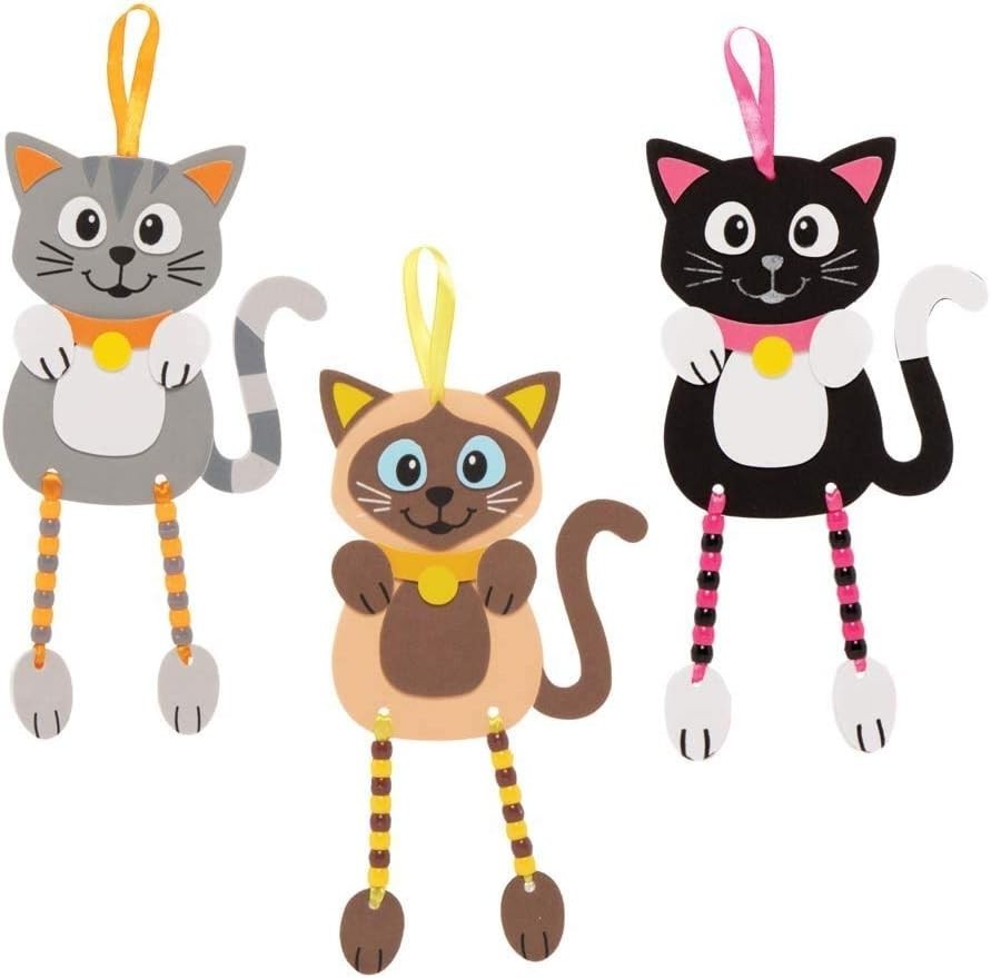 Baker Ross FE396 Cat Craft Bead Hanging Decoration Kits Pack 5 Art New
