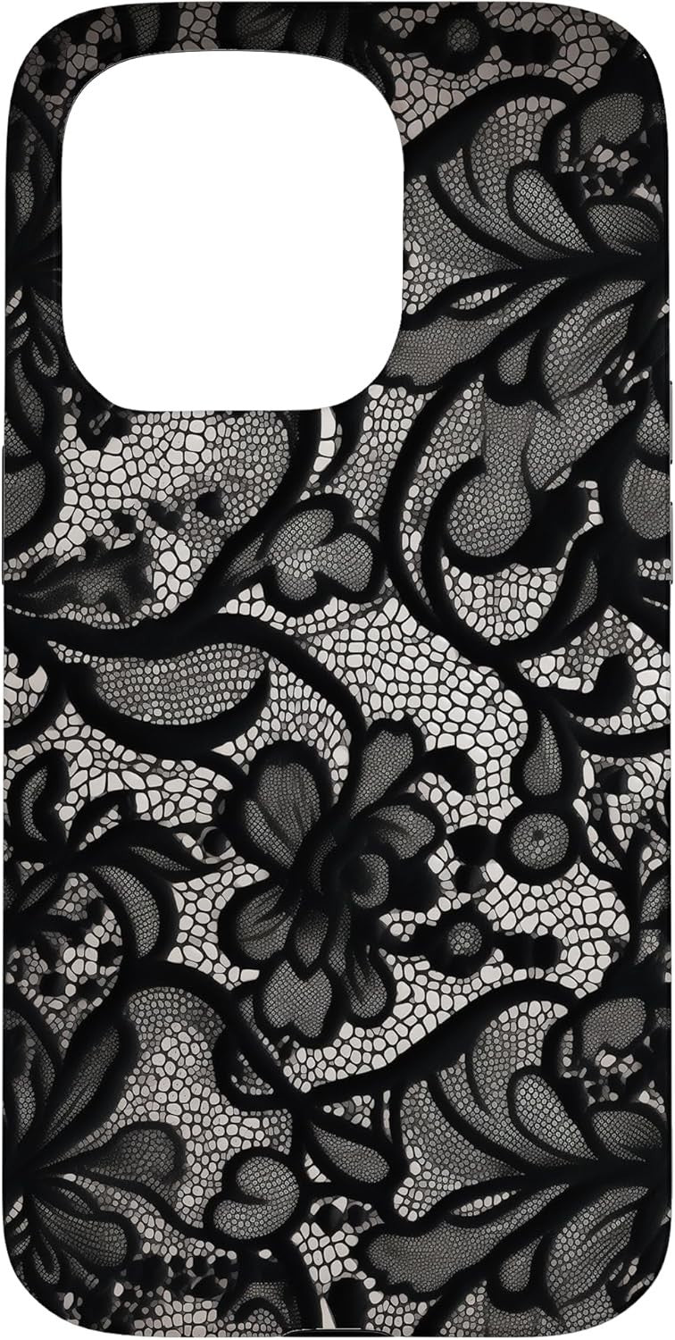 Black Lace Vintage Floral Pattern Case iPhone 15 Pro Polycarbonate New