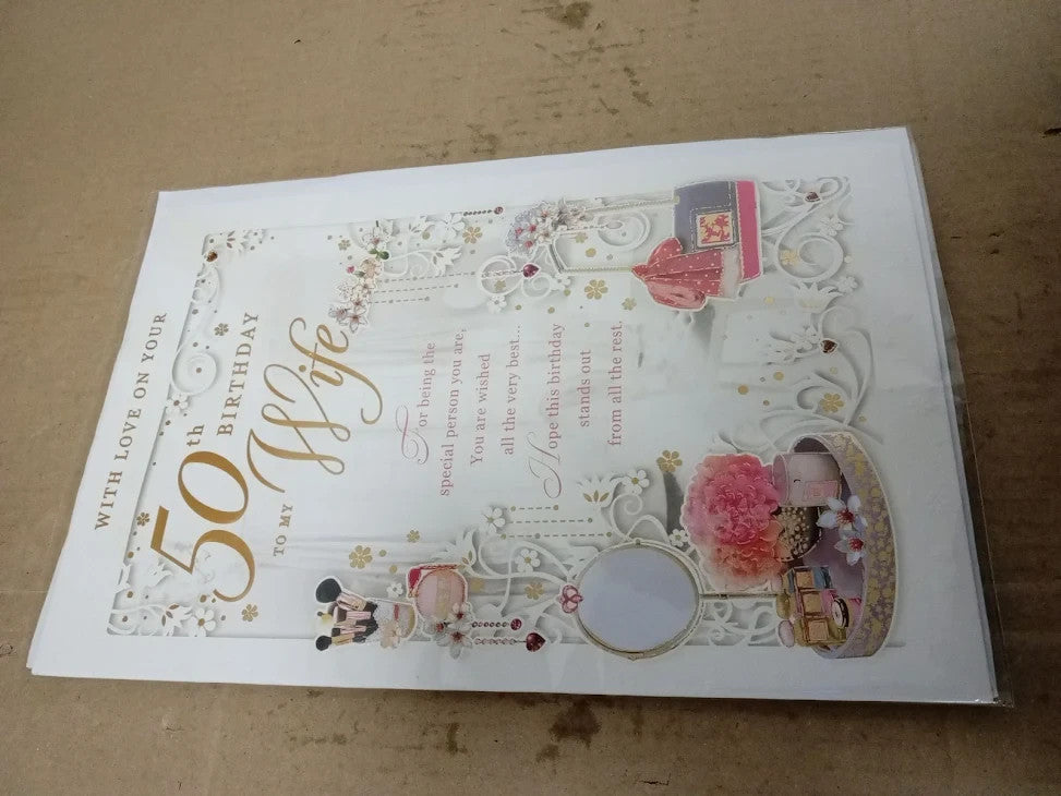 Opacity Happy 50th Birthday Wife Opacity Large Elegant Luxury Card New