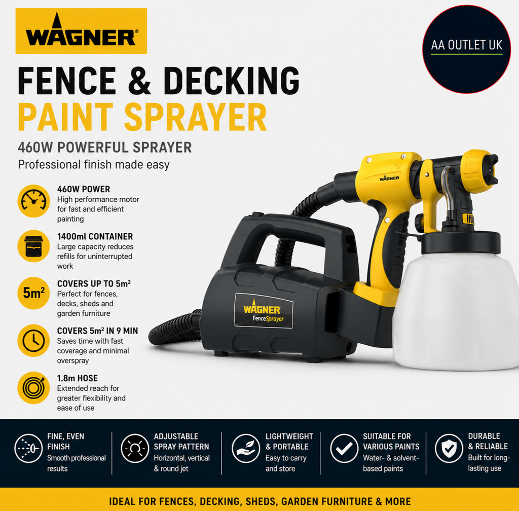 WAGNER Fence Decking Paint Sprayer 460W 1400ml Covers 5m² 9min 1.8m Hose