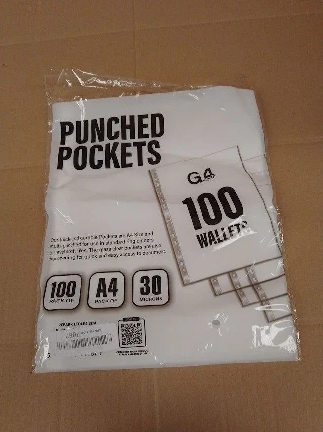 A4 Plastic Wallet Pocket 30 Micron Reinforced Spine Binder Sleeve 100 Pieces New