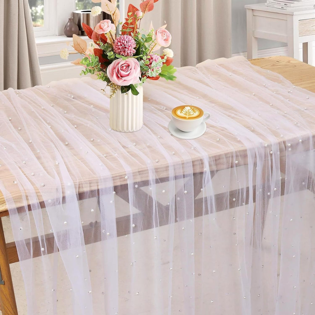 Pearl White Table Runner 80x400cm Gauze Elegant Lace Design Wedding New
