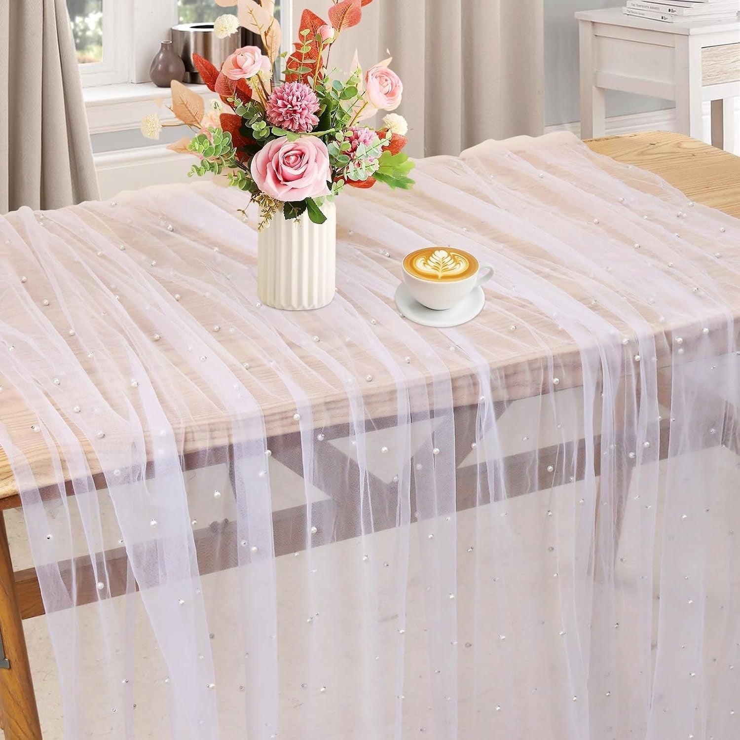 Pearl White Table Runner 80x400cm Gauze Elegant Lace Design Wedding New