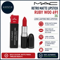 Mac Retro Matte Lipstick Ruby Woo 691 3g Long Lasting Red New