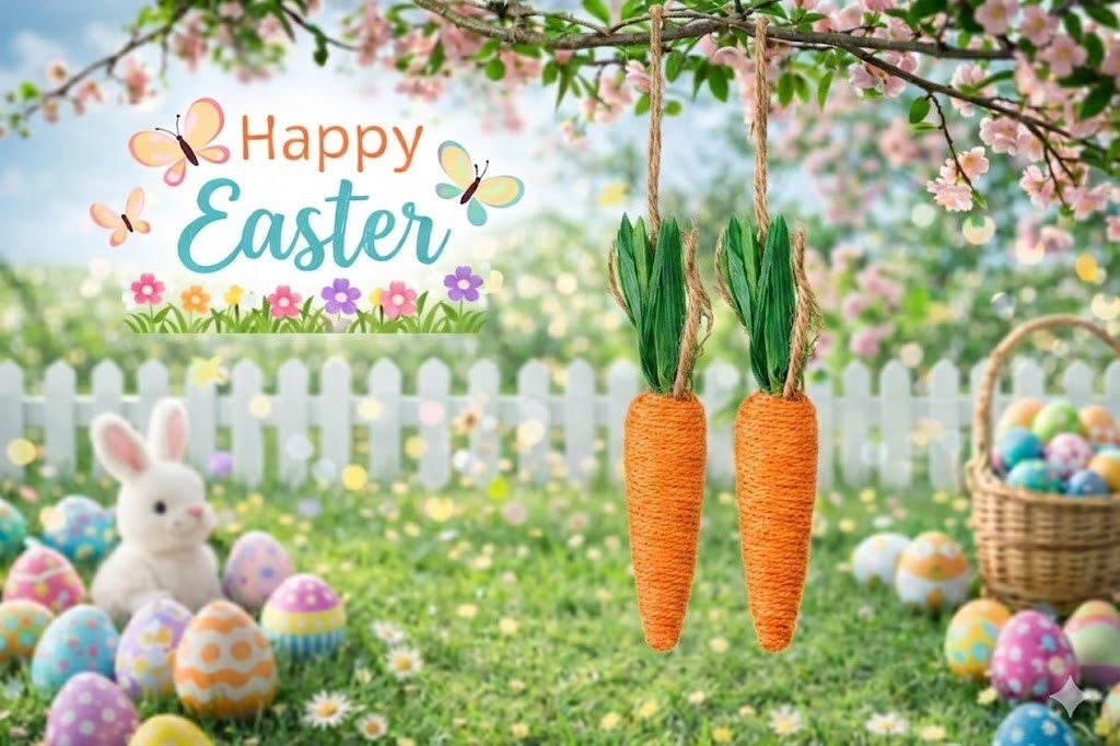 2 Pack Easter Hanging Carrots Striped Rope Design Paper & Foam 13.5cm New