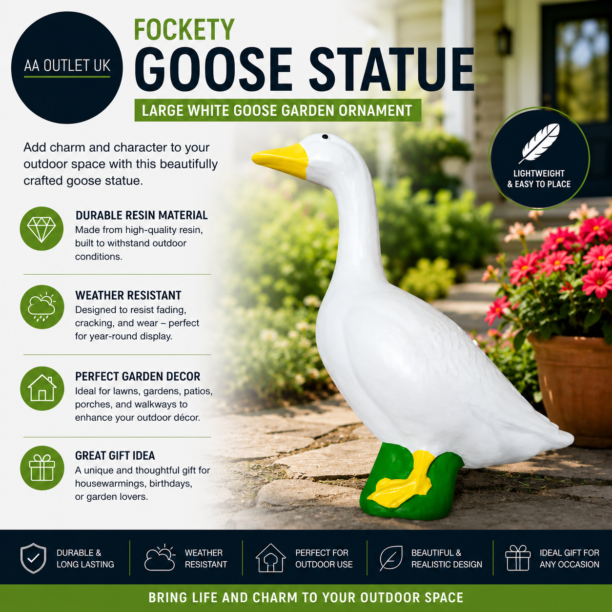 Fockety Goose Statue Large White Geese Duck Garden Statues Resin Porch