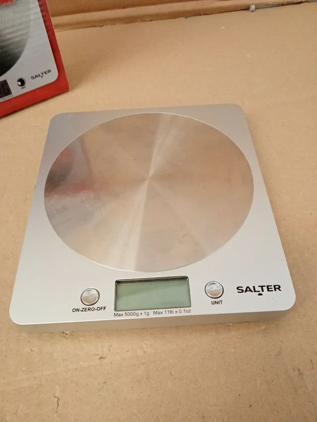 Salter Silver Ele Scale With Steel Platform Silver LCD Display Imperial Metric