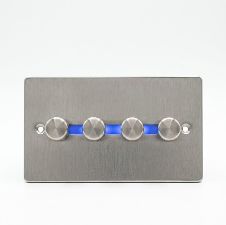 4 Gang 2 Way Dimmer Switch 10A 400W Satin Matt Chrome Flat Wall Light New