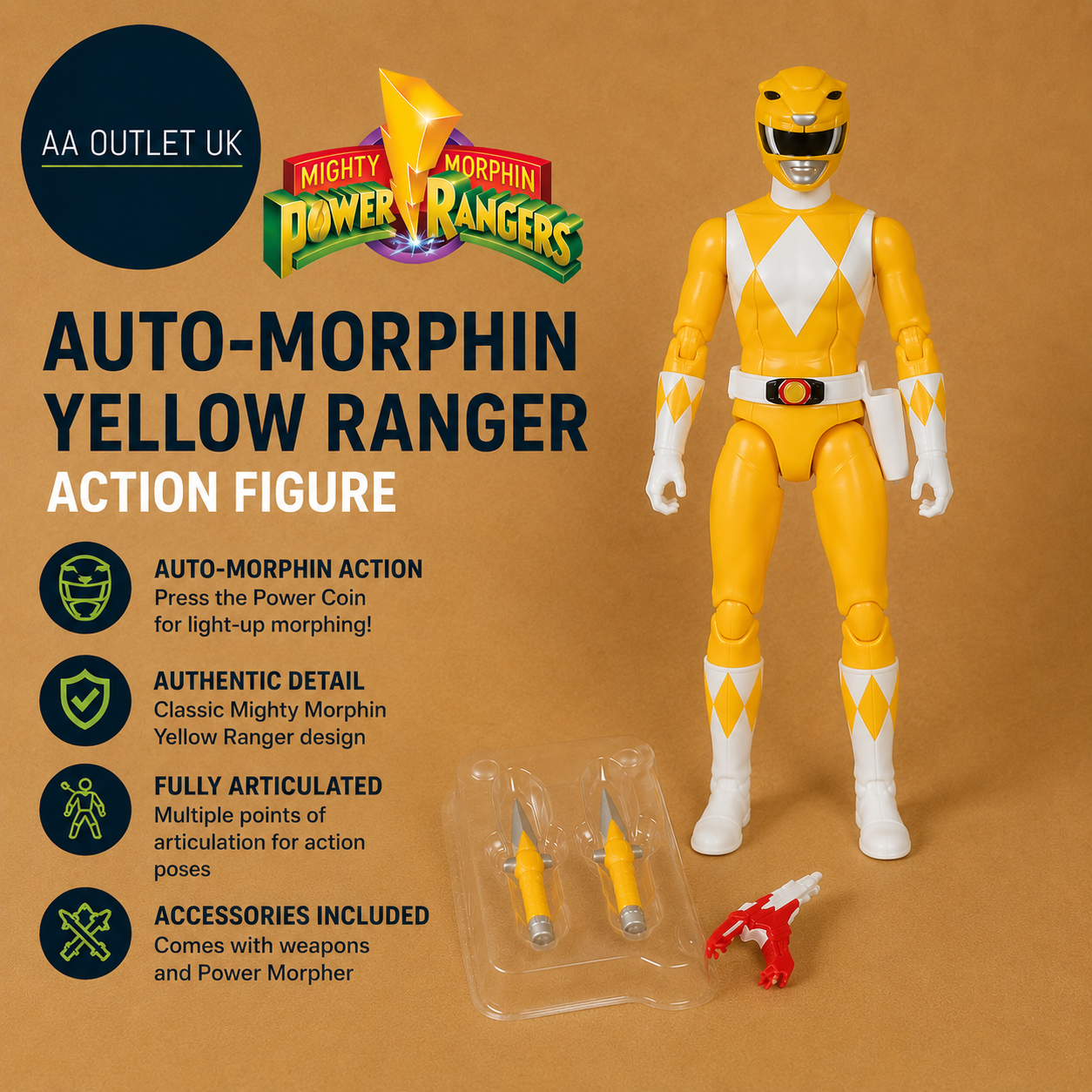 Mighty Morphin Power Rangers Auto Morphin Yellow Ranger Action Figure