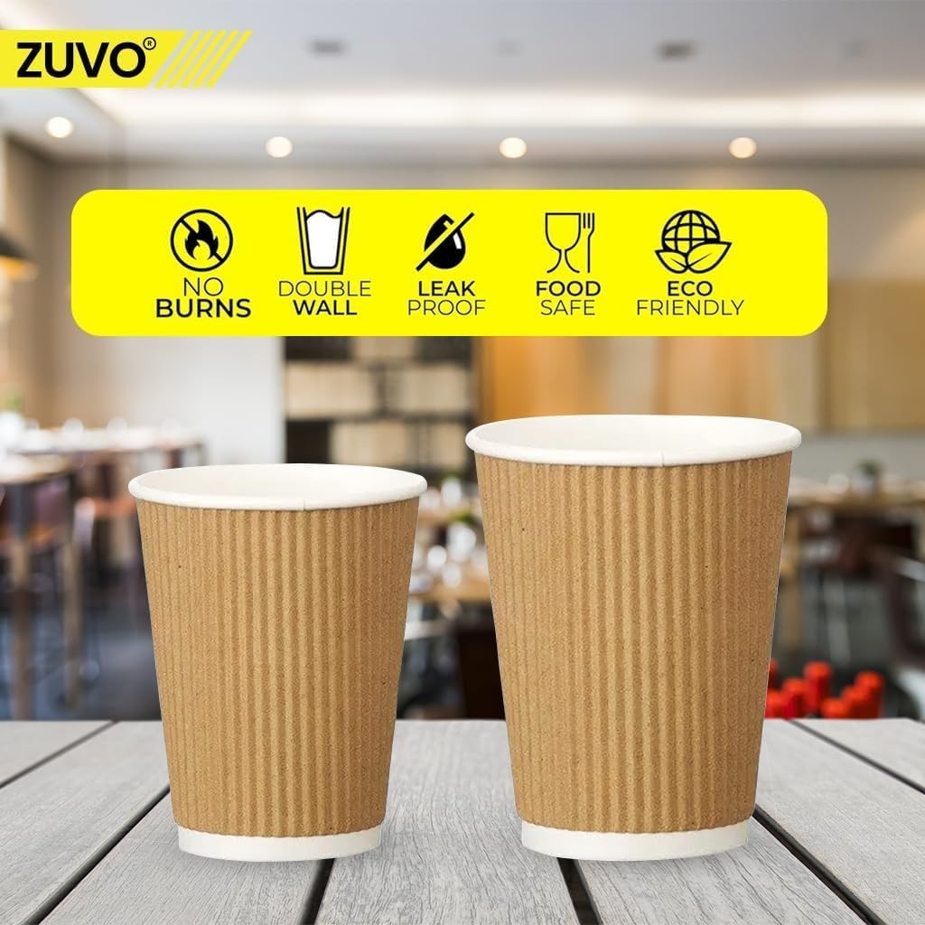 Zuvo Coffee Cups 8oz No Lids Brown Ripple Ideal For Takeaways New