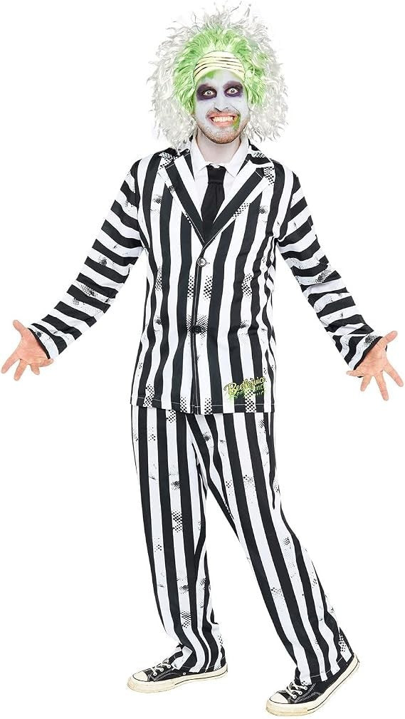 Amscan Mens Official Beetlejuice Fancy Dress Costume Black White New