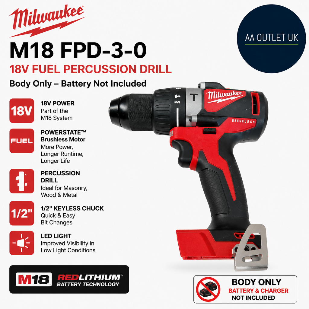 Milwaukee M18 FPD30 18V M18 Lithium Ion 1/2in Fuel Percussion Drill Body Only