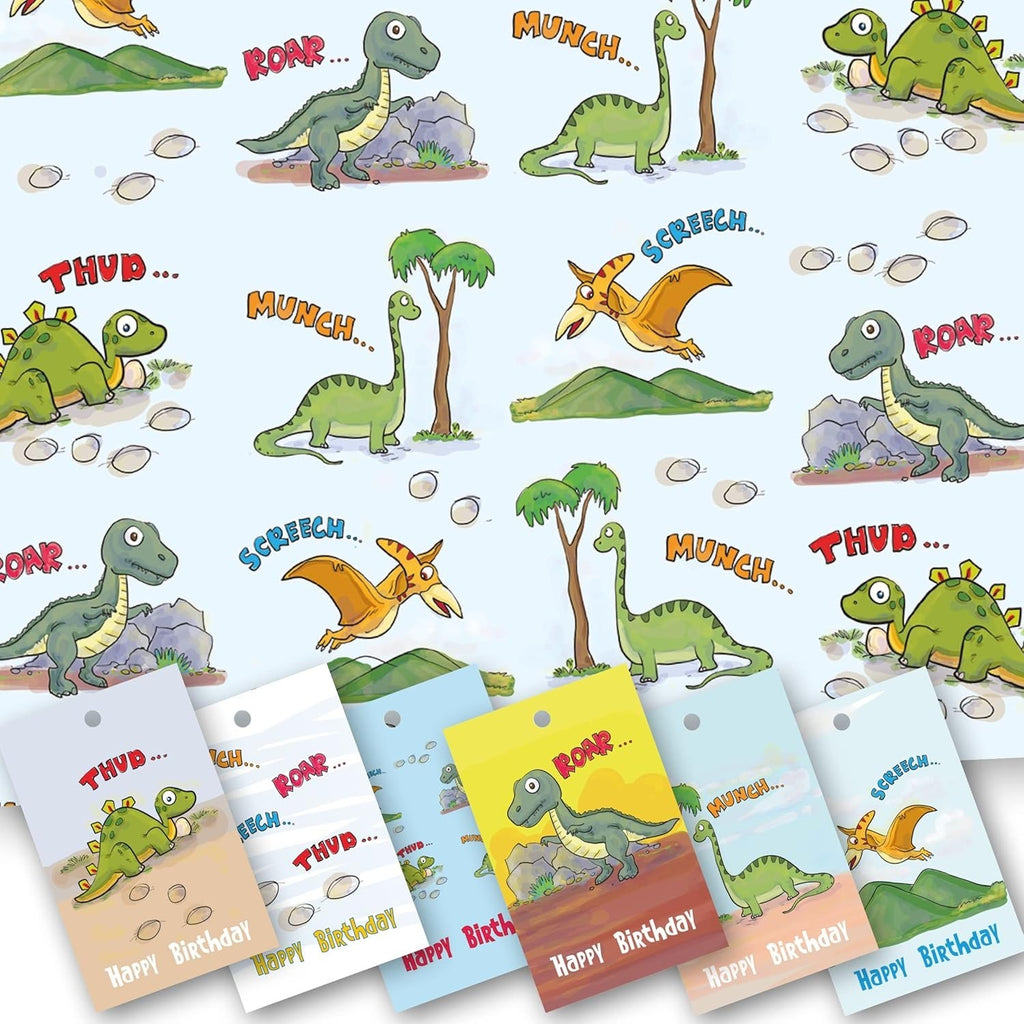 Happy Birthday Wrapping Paper Dinosaur 5XL Sheets Gift Matching Tags New