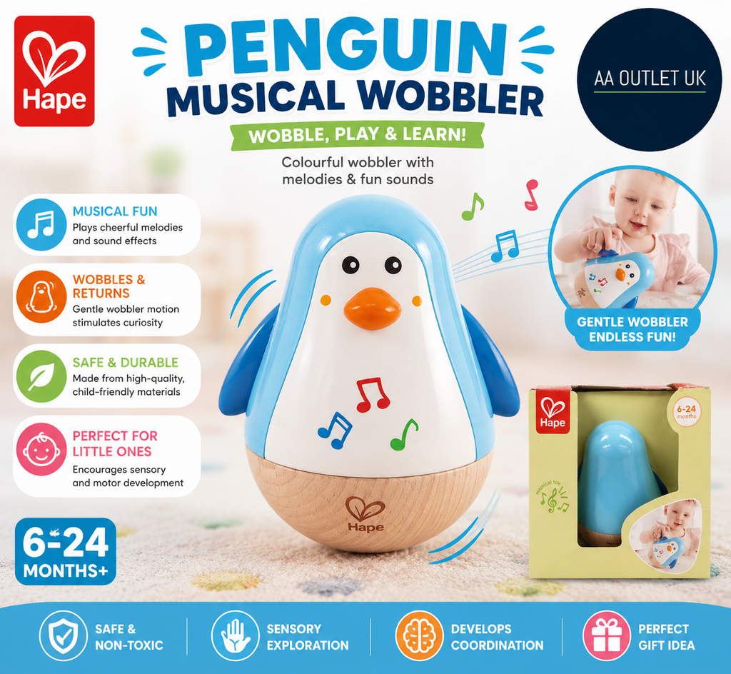 Hape Penguin Musical Wobbler Colourful Wobbling Melody Penguin Toy 6 Months+