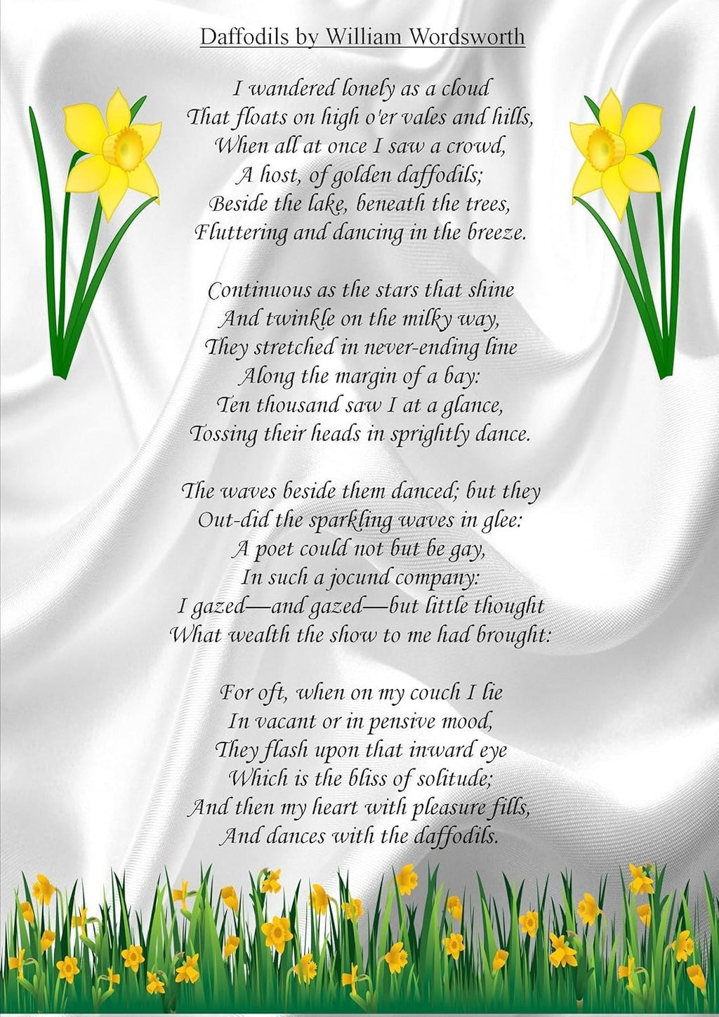 Motivational Inspirational Poem Sign Poster Print Daffodils William New