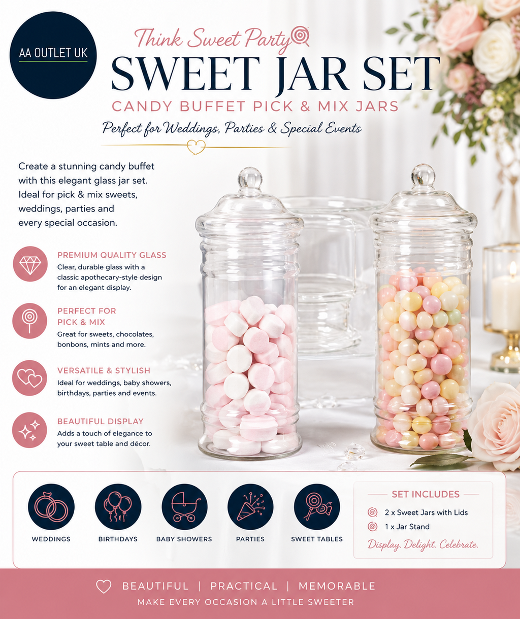 Think Sweet Party Sweet Jar Set Candy Buffet Pick Mix Wedding Table New