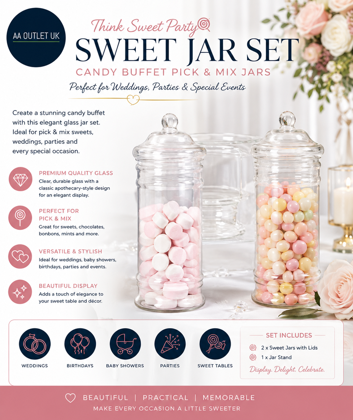 Think Sweet Party Sweet Jar Set Candy Buffet Pick Mix Wedding Table New
