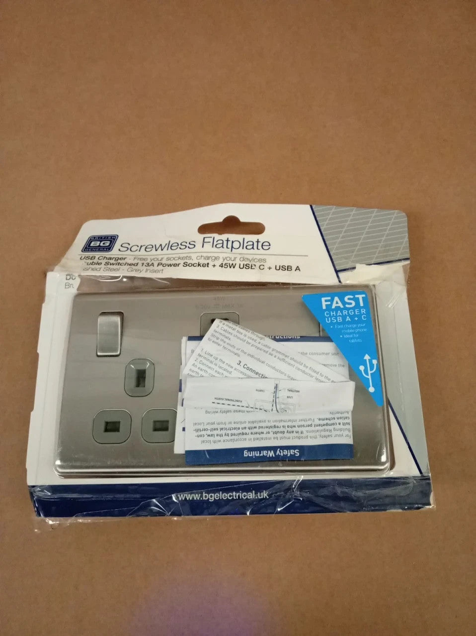 BG Electrical 45W Double Switched Power Wall Plug Socket Super Fast Charge