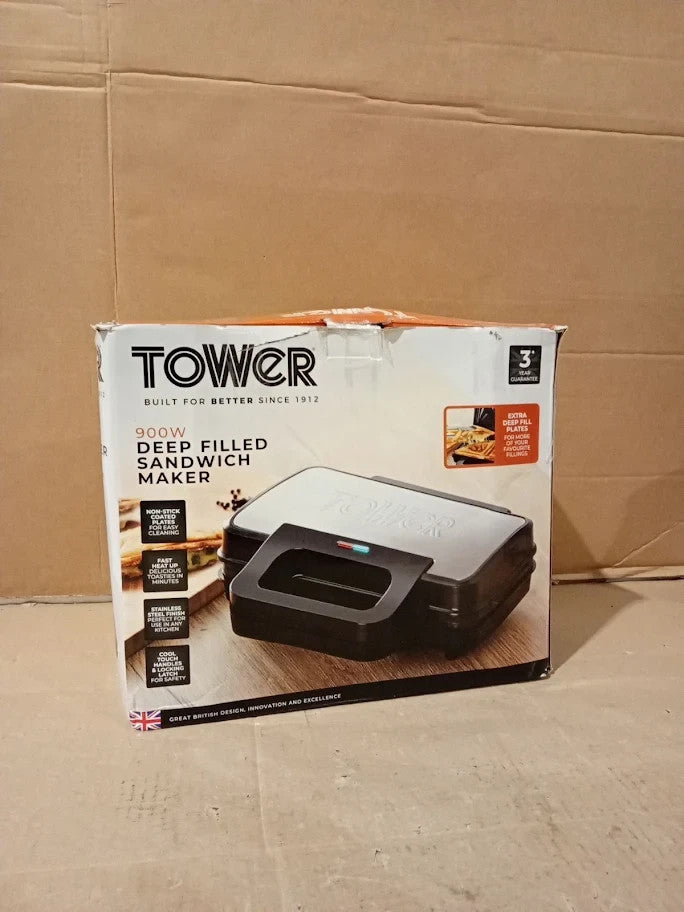 Tower Deep Filled Sandwich Maker With Non Stick Coated Plate Automatic 900w New