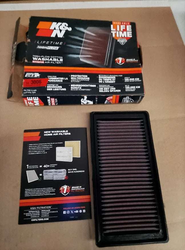 K&N 33-3006 Reusable Washable Engine Air Filter CITROEN Peugeot Opel Vauxhall