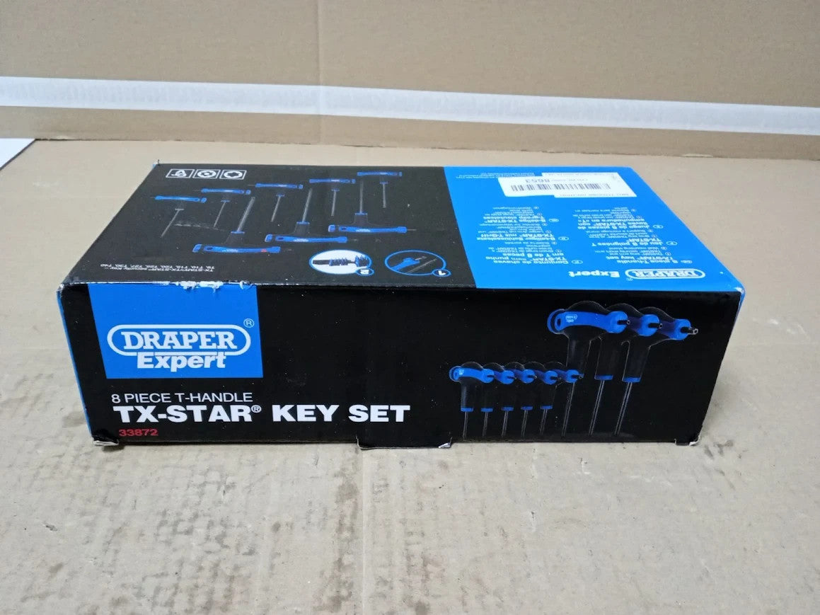 Draper 33872 Expert Tx Star T Handle Key Set Soft Grip 8pc Chrome Vanadium Steel