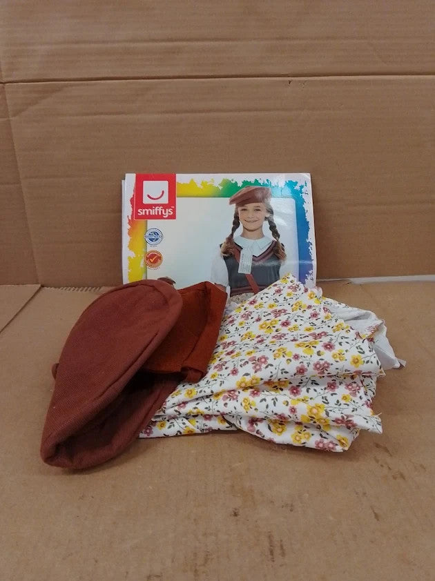 Smiffys Evacuee School Girl Costume Grey Dress Hat Bag Name Tag Halloween New