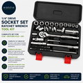 1/4in  Drive Socket Set Ratchet Wrench Tool Kit Car Motorcycle DIY