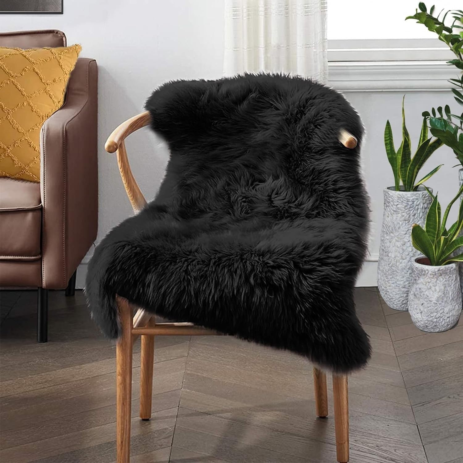 JXLOULAN Black Faux Sheepskin Rug 60x90cm Fluffy Soft Bedroom Living Room New