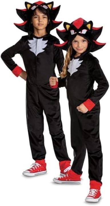 Official Sonic 3 Shadow Kids Fancy Dress Costume Jumpsuit Hood Modern Design New