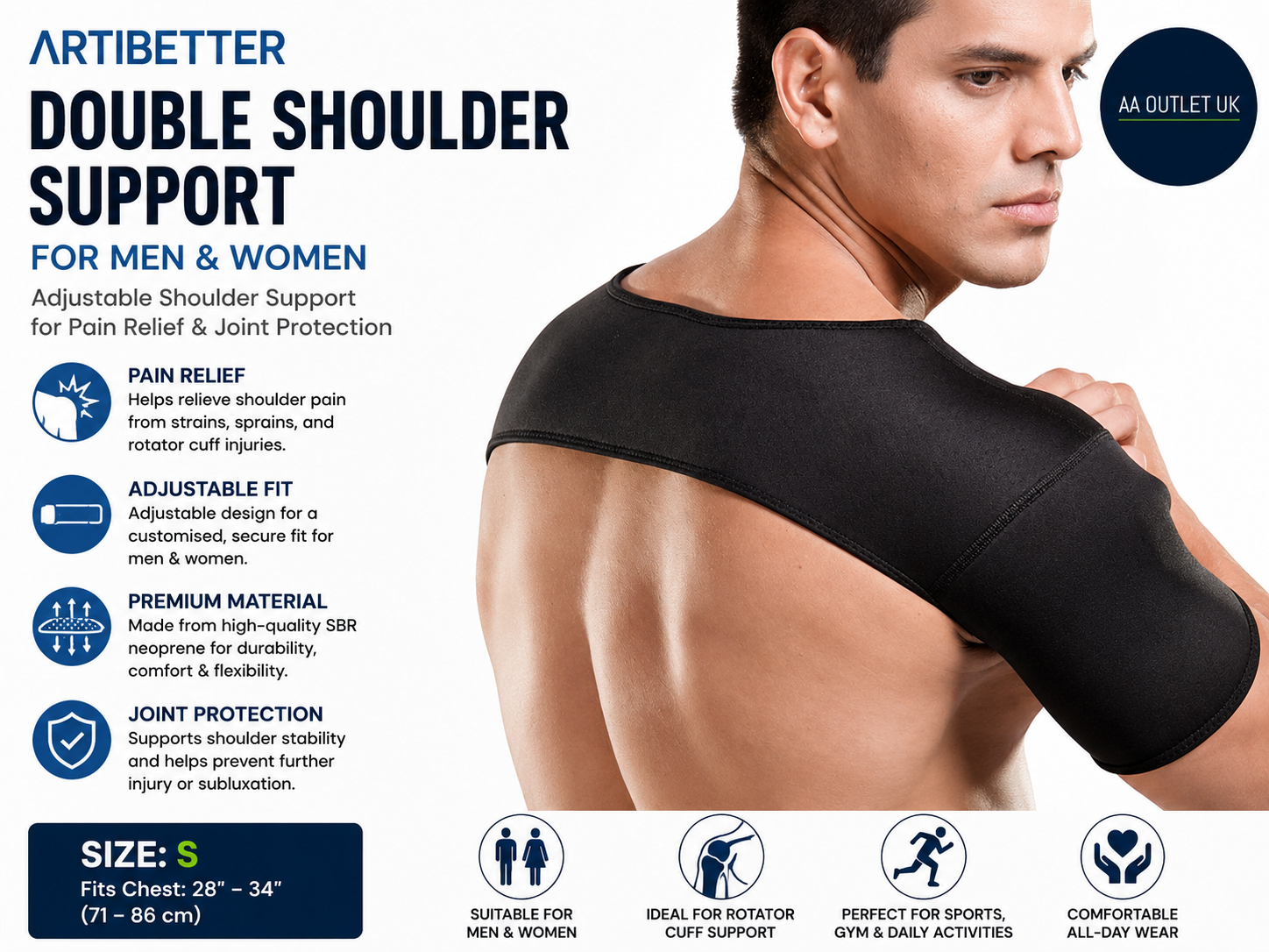 Artibetter SBR Double Shoulder Support Unisex Rotator Cuff Adjustable Small