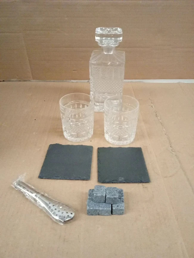 Cambareign Whiskey Decanter Set Wooden Box 27oz Crystal Liquor Glass New