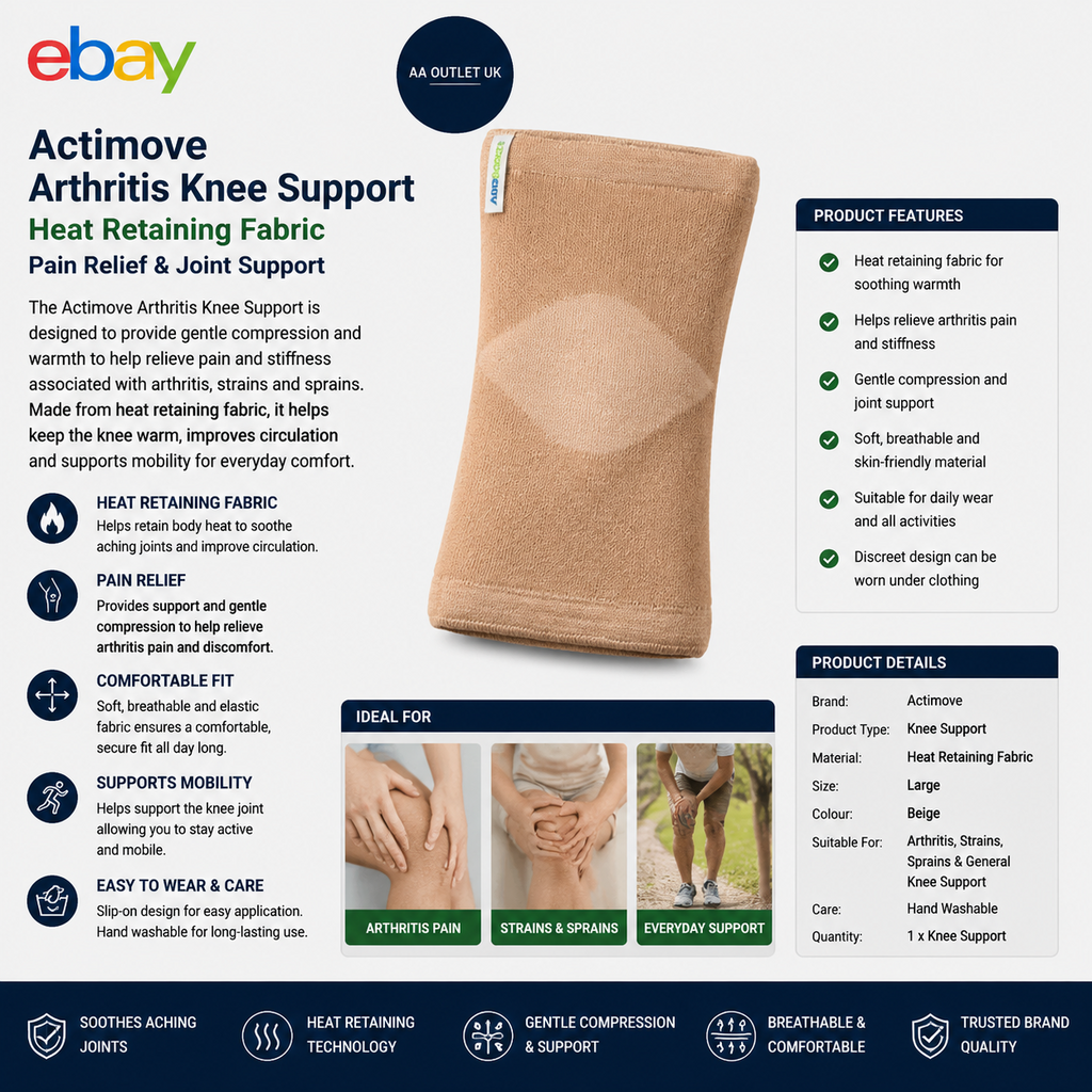 Actimove Arthritis Knee Support Heat Retaining Fabric Beige Large Pain Relief