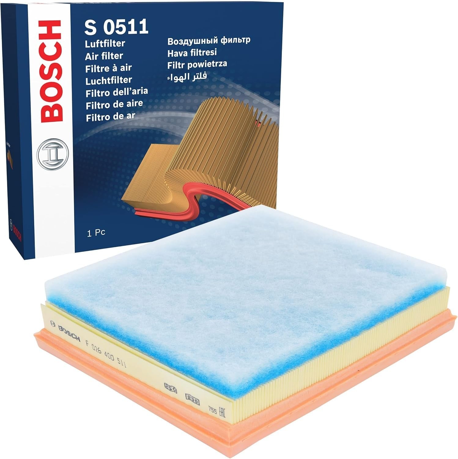 Bosch S0511 Car Air Filter Separates Particles Air Intake Moisture Resistant New