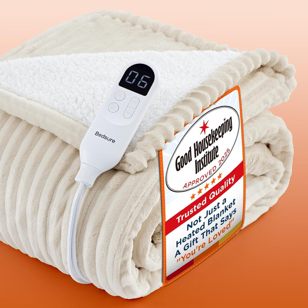 Bedsure Heated Blanket Electric Throw Ribbed Flannel Electric 130x160cm New