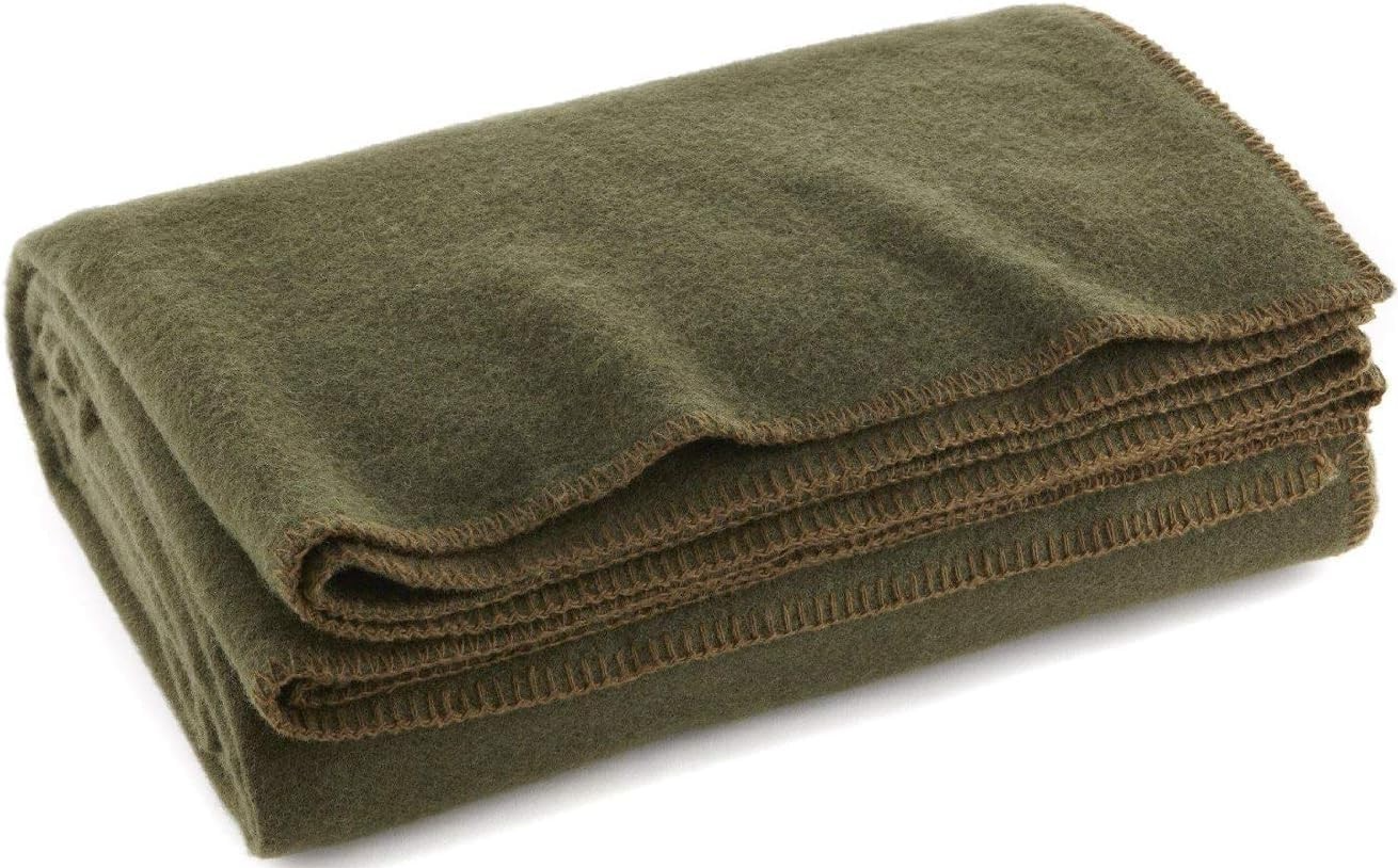 Everone Olive Drab 80% Wool Fire Retardant Blanket 66x90in Durable Minimalist