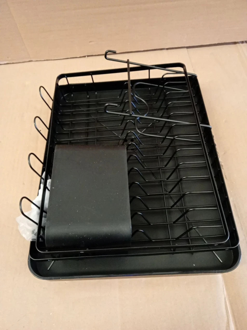 Home 2 Tier Dish Drainer Black 36.4x46.2x30.4cm Holds 10 Plates Drip Tray Steel