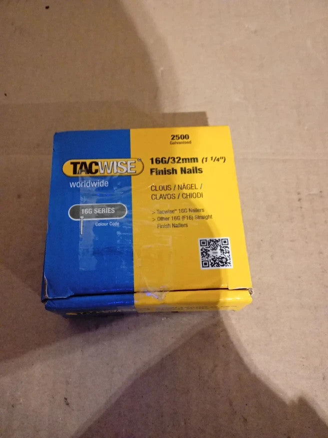 Tacwise Type 16G 32mm Galvanised Finish Nails 2500 Pack Silver Brad Durable New