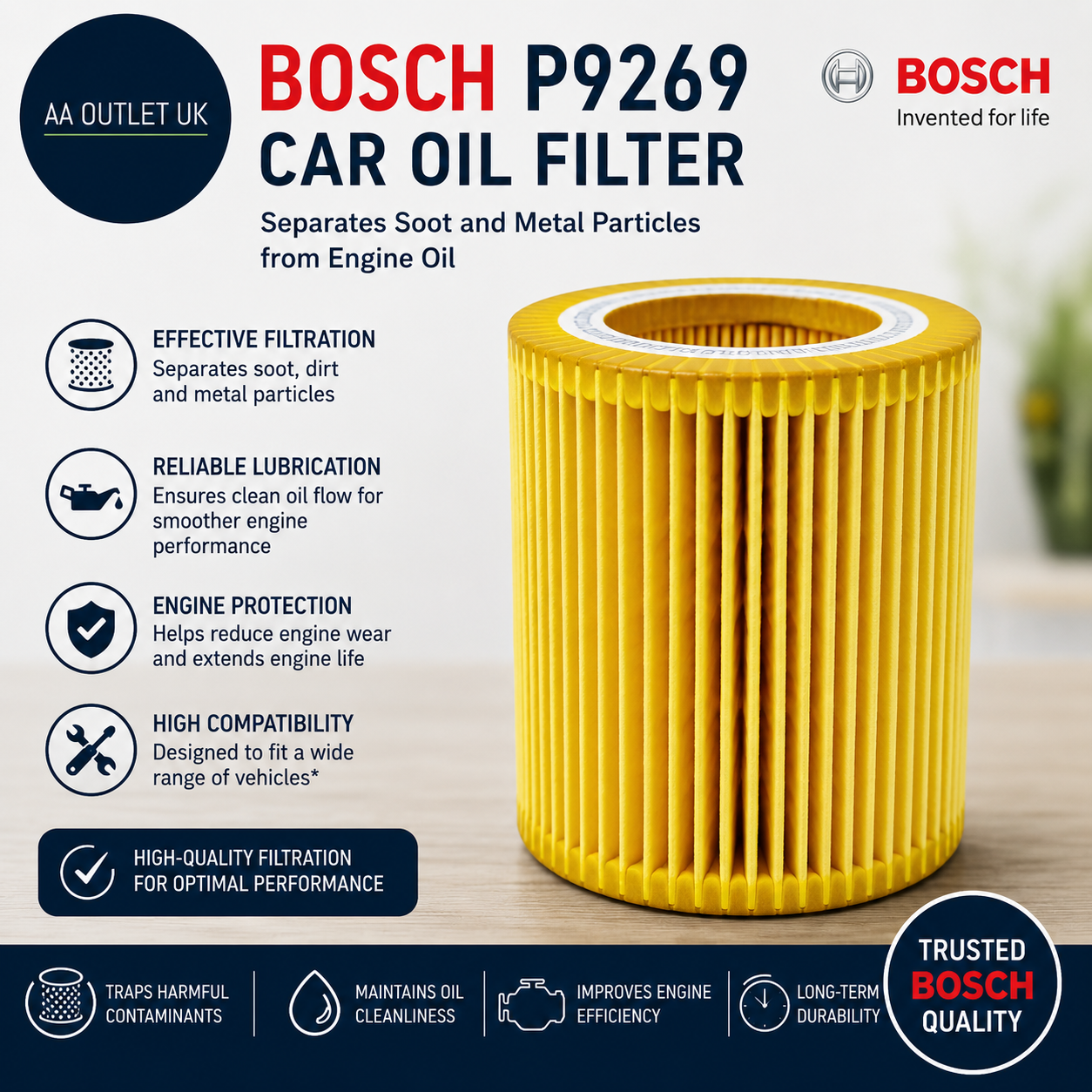 Bosch P9269 Car Filter Separates Soot Metal Particles Engine Oil 8x8x9cm