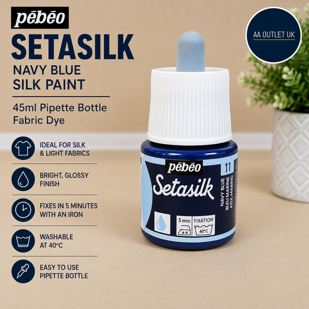 PEBEO Setasilk Navy Blue Silk Paint 45ml Pipette Bottle Fabric Dye Design