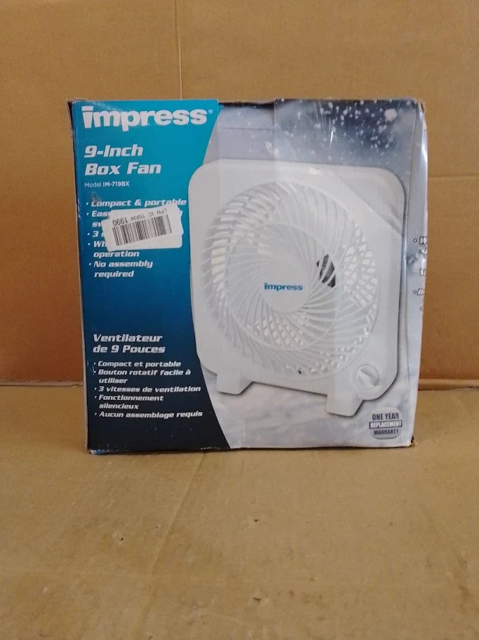 Impress IM 719BX Box Table Fan 9in 3 Speed Portable Home Office White New