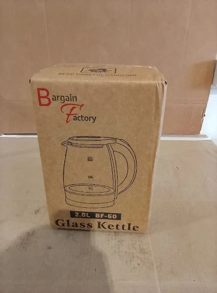 Bargain Factory Electric Kettle Glass 2L 1800W Fast Boil BPA Free Quiet New