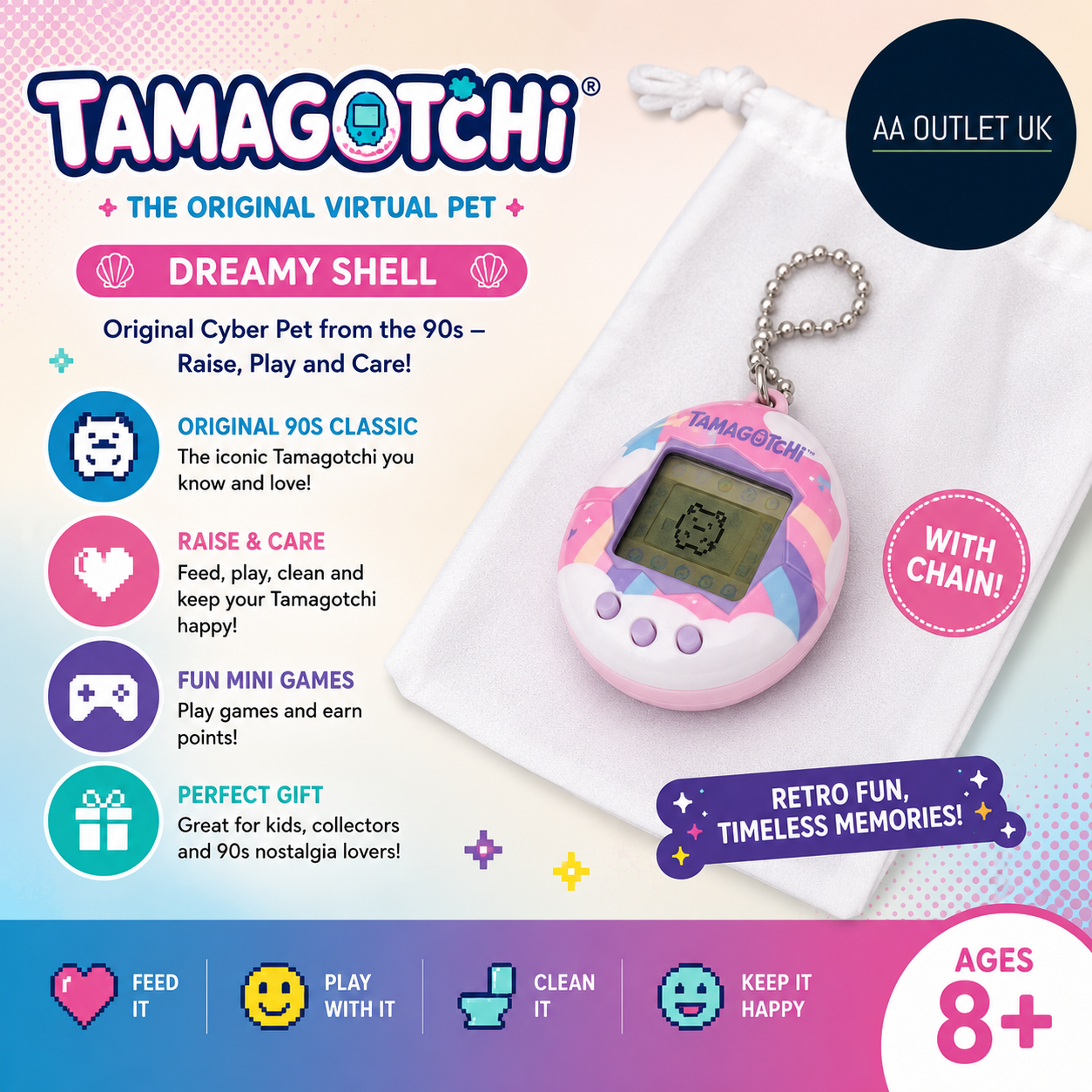 Tamagotchi Bandai Original Dreamy Shell Cyber Pet 90s Adults And Kids Toy 8+