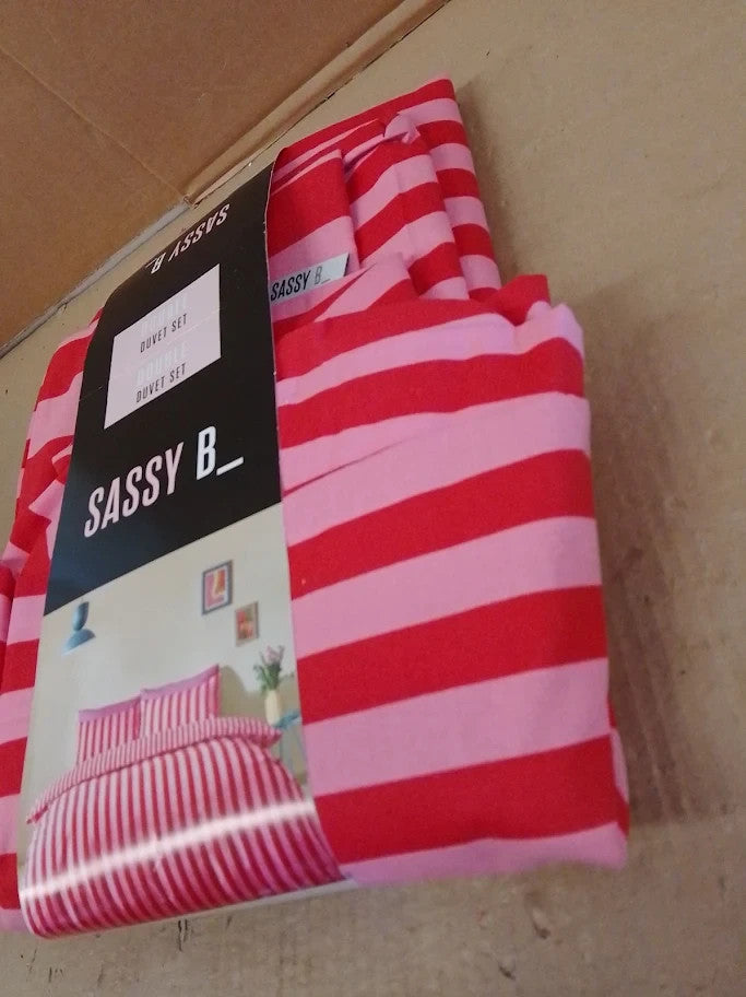 Sassy B Stripe Tease Reversible Double Duvet Cover Set With Pillowcases Red New